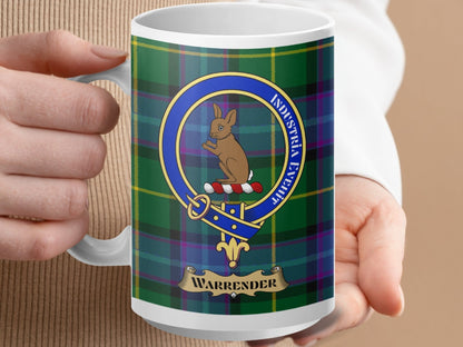 Physical Item 15oz / White Warrender Clan Scottish Tartan Crest Mug