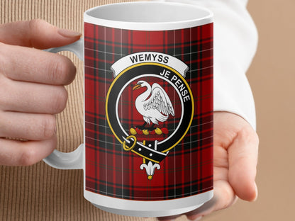 Physical Item 15oz / White Wemyss Clan Scottish Tartan Crest Mug