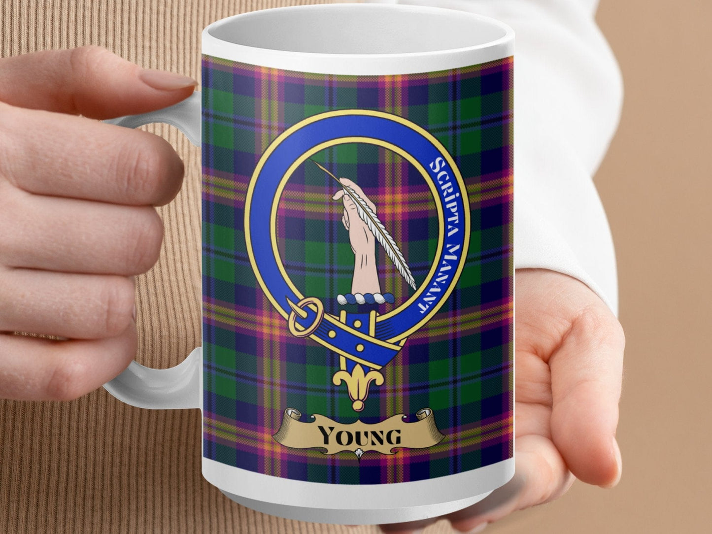 Physical Item 15oz / White Young Clan Scottish Tartan Crest Mug