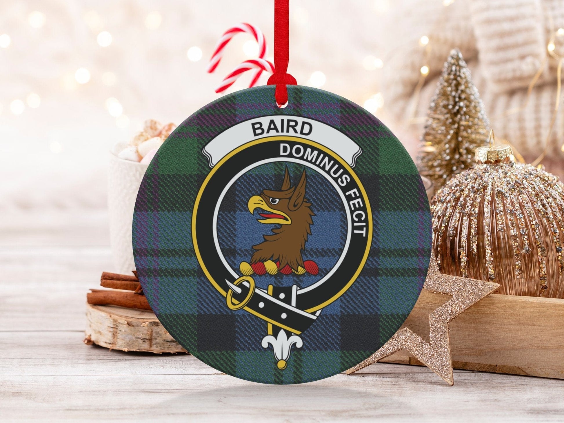 Physical Item 3.6" Baird Scottish Clan Crest Tartan Christmas Ornaments