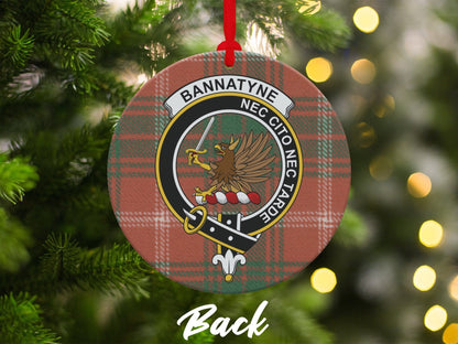 Physical Item 3.6" Bannatyne Nec Cito Nec Tarde Crest Tartan Christmas Ornaments