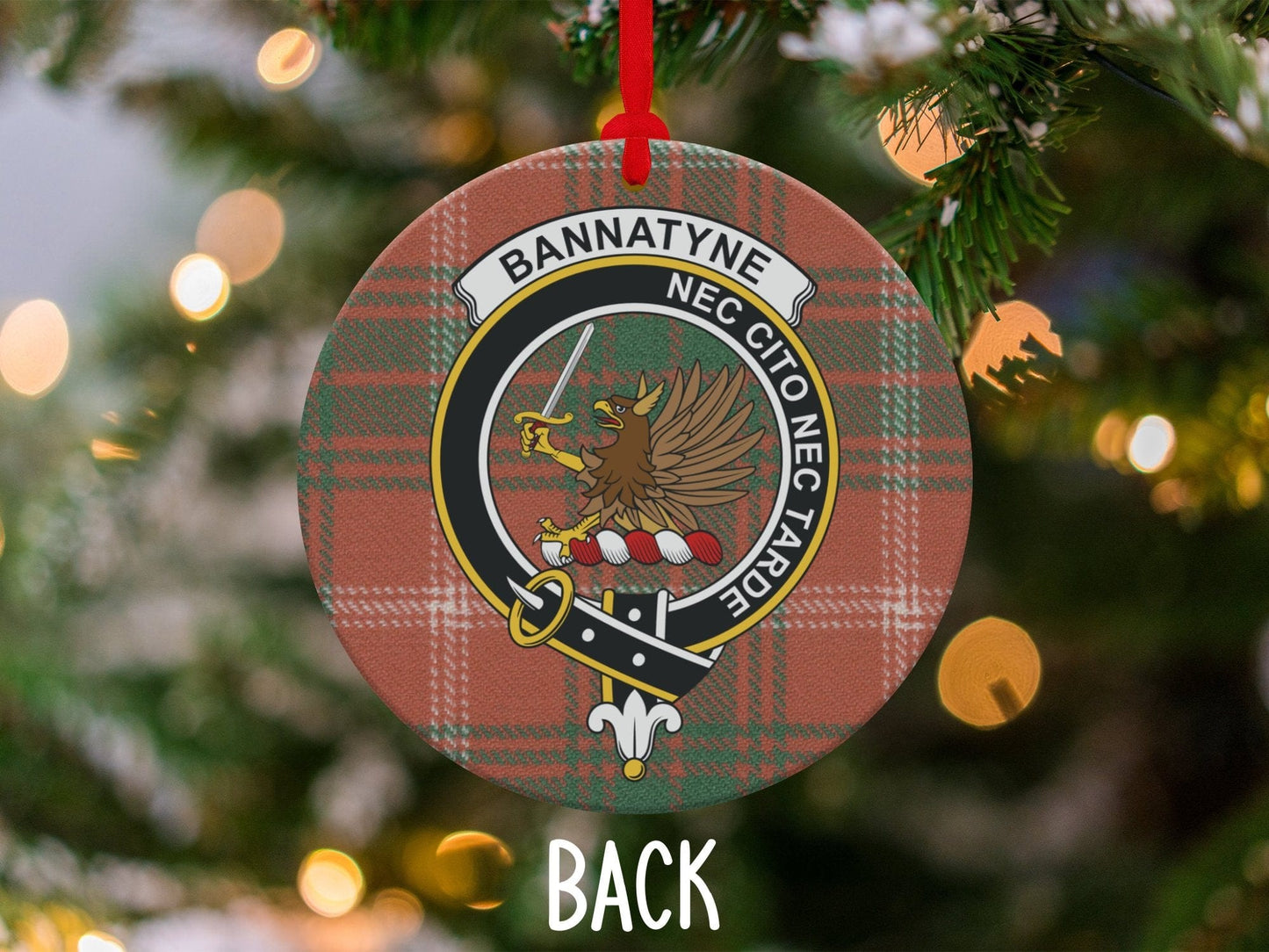 Physical Item 3.6" Bannatyne Nec Cito Nec Tarde Crest Tartan Christmas Ornaments