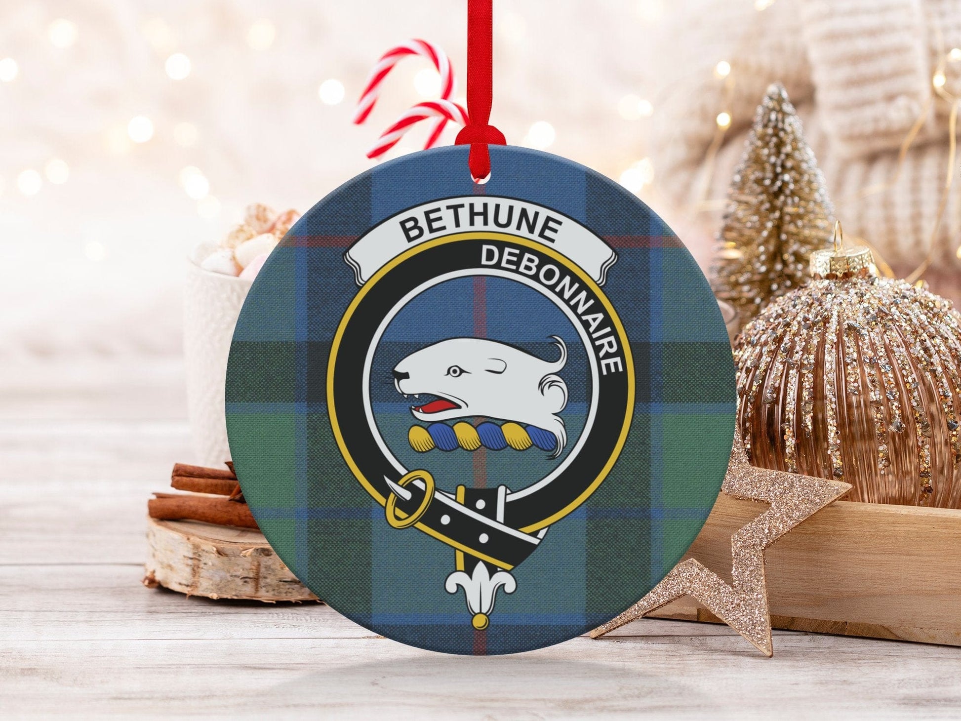 Physical Item 3.6" Bethune Clan Crest Tartan Christmas Decorations Ornaments