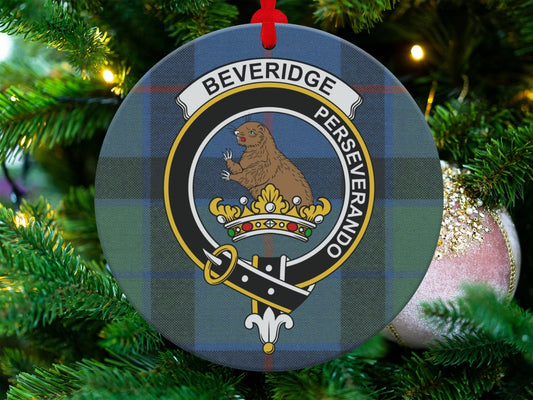 Physical Item 3.6" Beveridge Perseverando Scottish Clan Crest Tartan Ornaments