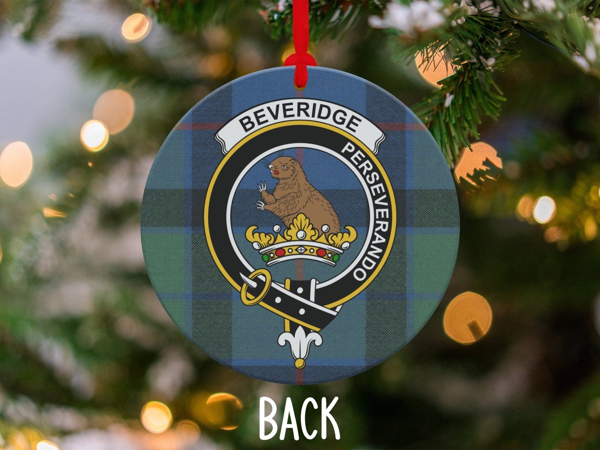 Physical Item 3.6" Beveridge Perseverando Scottish Clan Crest Tartan Ornaments