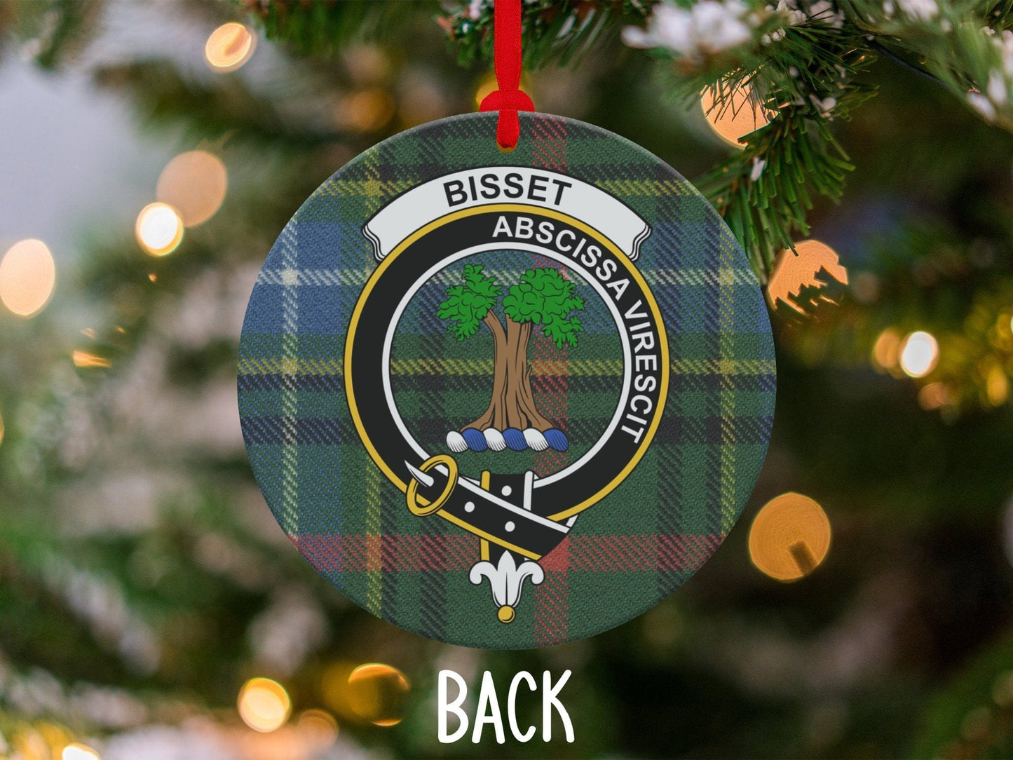 Physical Item 3.6" Bisset Scottish Clan Crest Tartan Christmas Ornaments