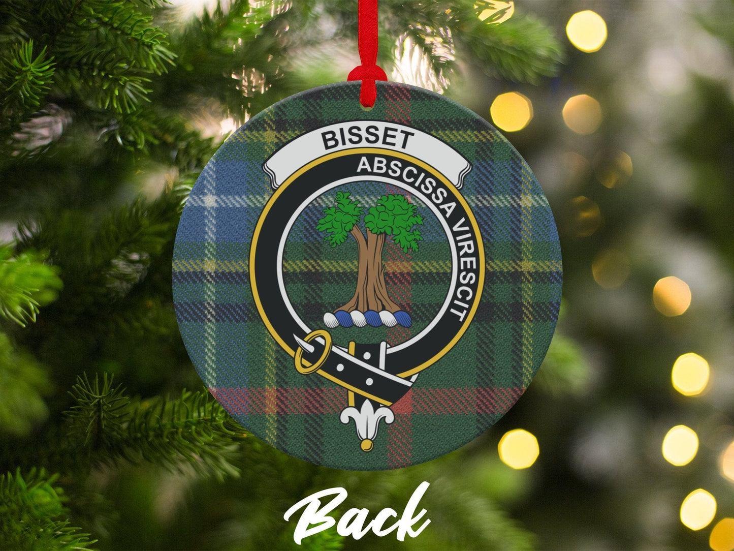 Physical Item 3.6" Bisset Scottish Clan Crest Tartan Christmas Ornaments