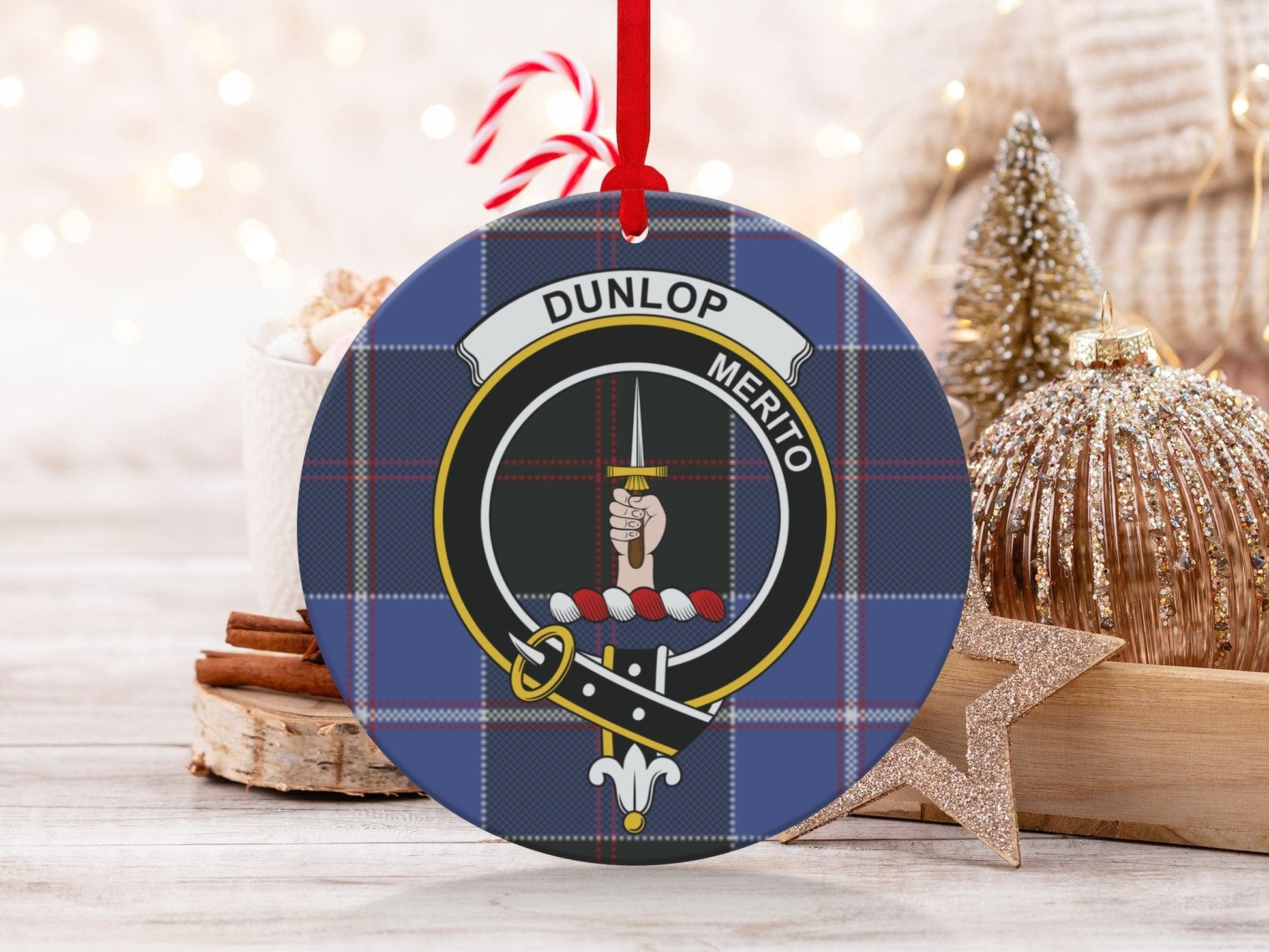 Physical Item 3.6" Dunlop Scottish Clan Crest Tartan Christmas Ornaments