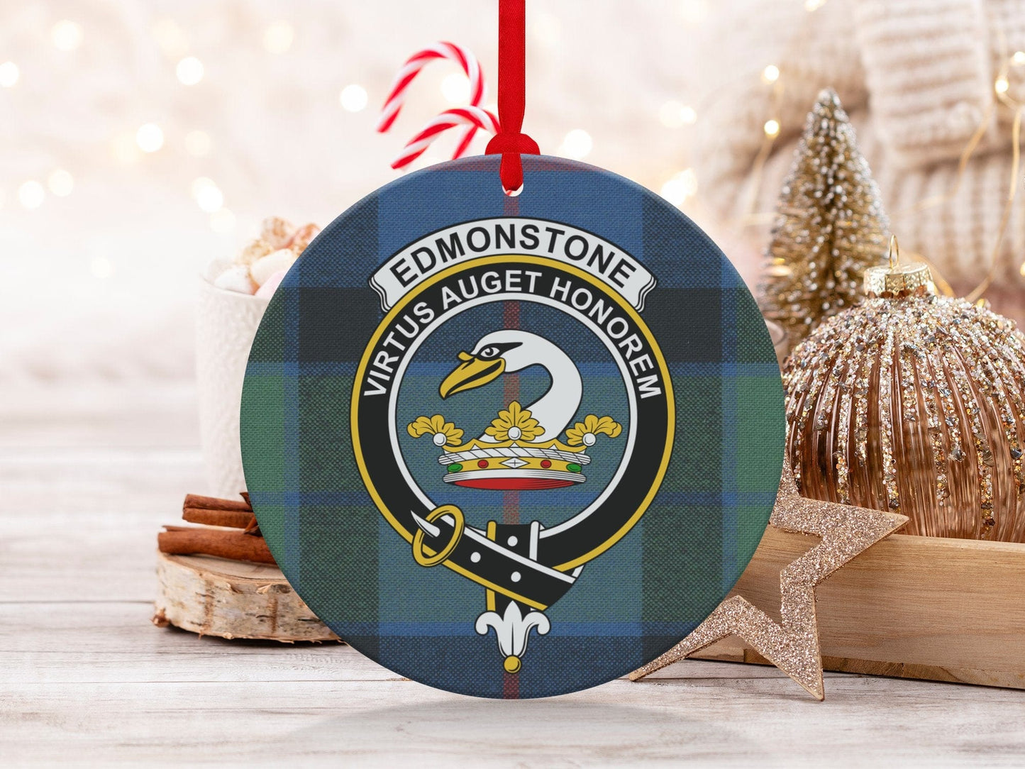 Physical Item 3.6" Edmonstone Clan Crest Tartan Christmas Ornaments