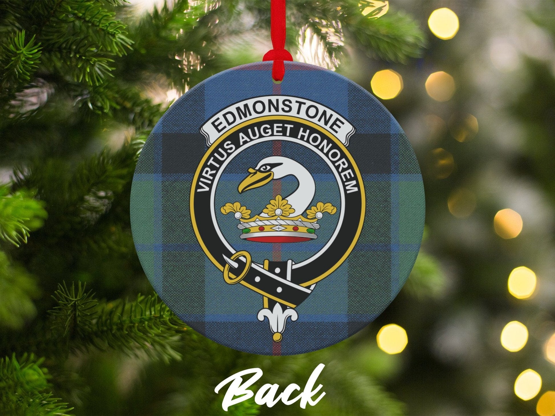 Physical Item 3.6" Edmonstone Clan Crest Tartan Christmas Ornaments