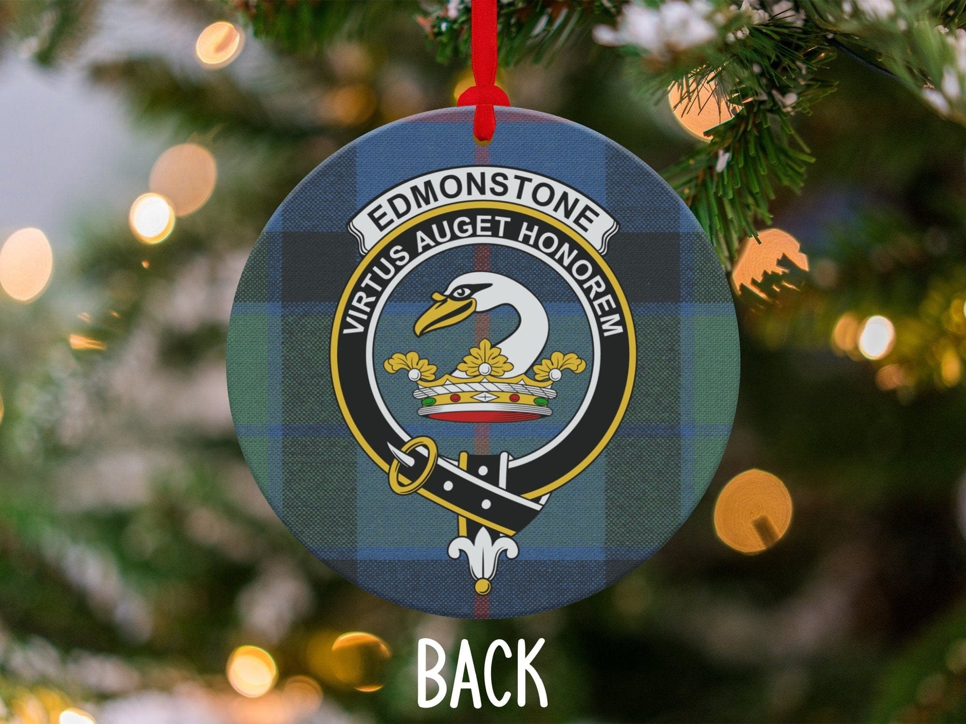 Physical Item 3.6" Edmonstone Clan Crest Tartan Christmas Ornaments