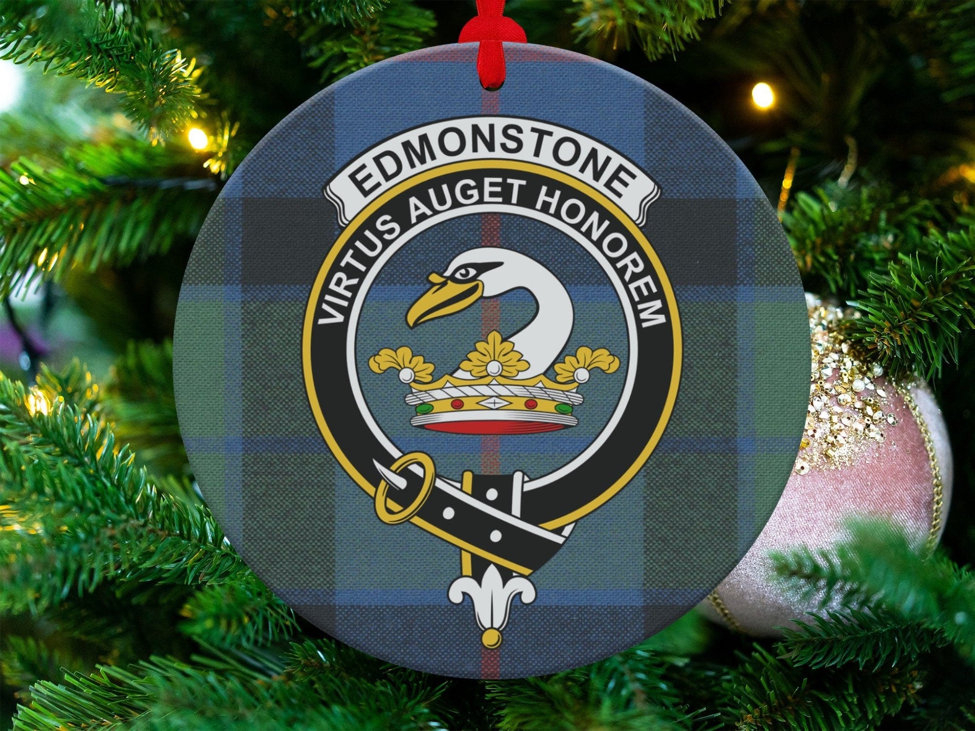 Physical Item 3.6" Edmonstone Clan Crest Tartan Christmas Ornaments