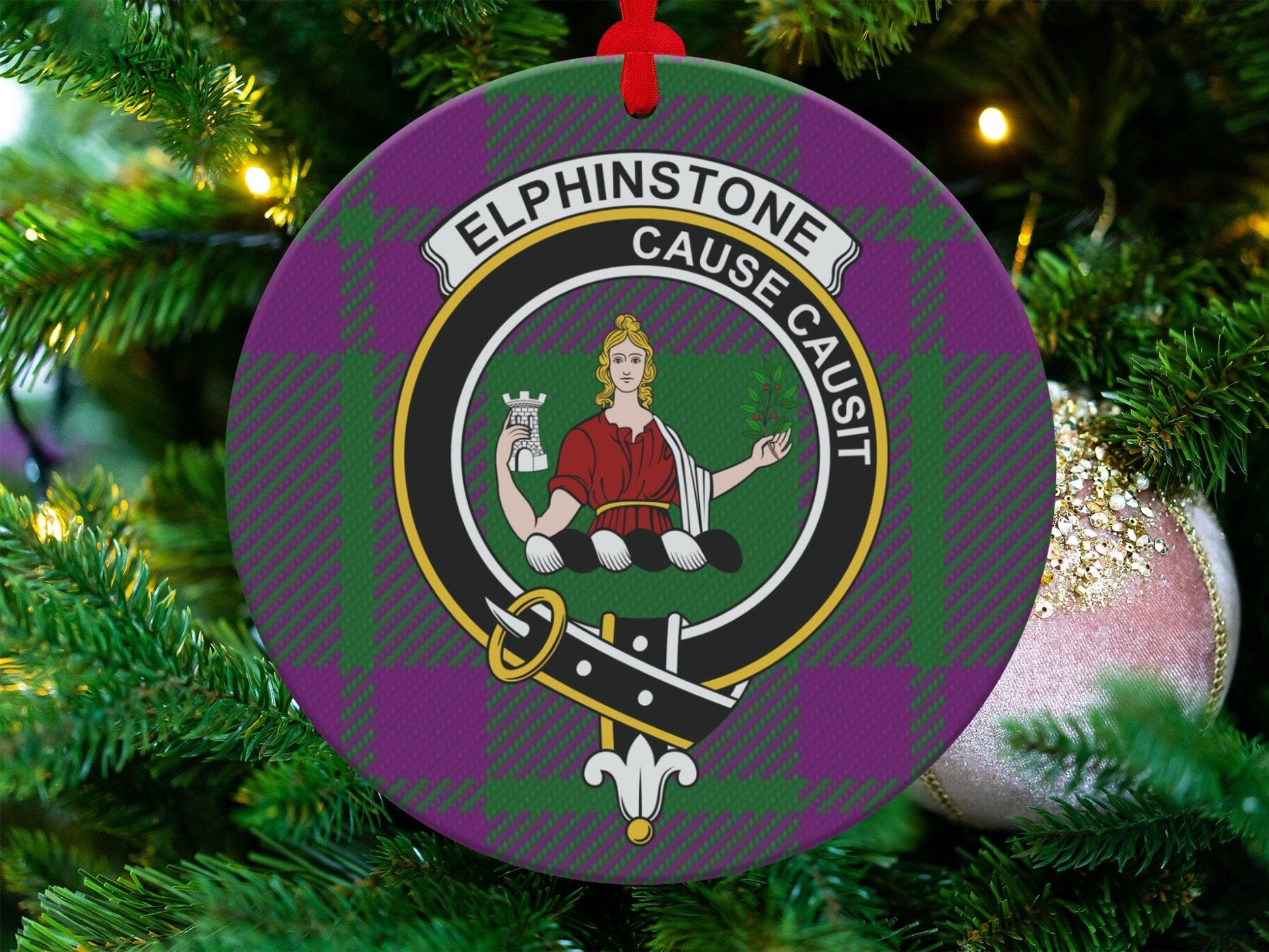 Physical Item 3.6" Elphinstone Clan Crest Tartan Christmas Ornaments