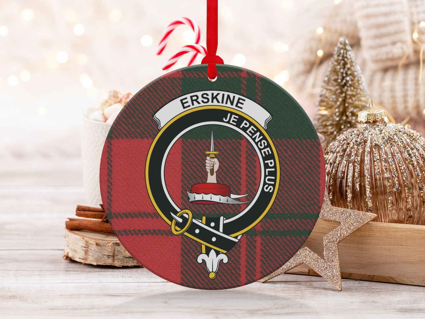 Physical Item 3.6" Erskine Clan Crest Tartan Double Sided Print Ornaments