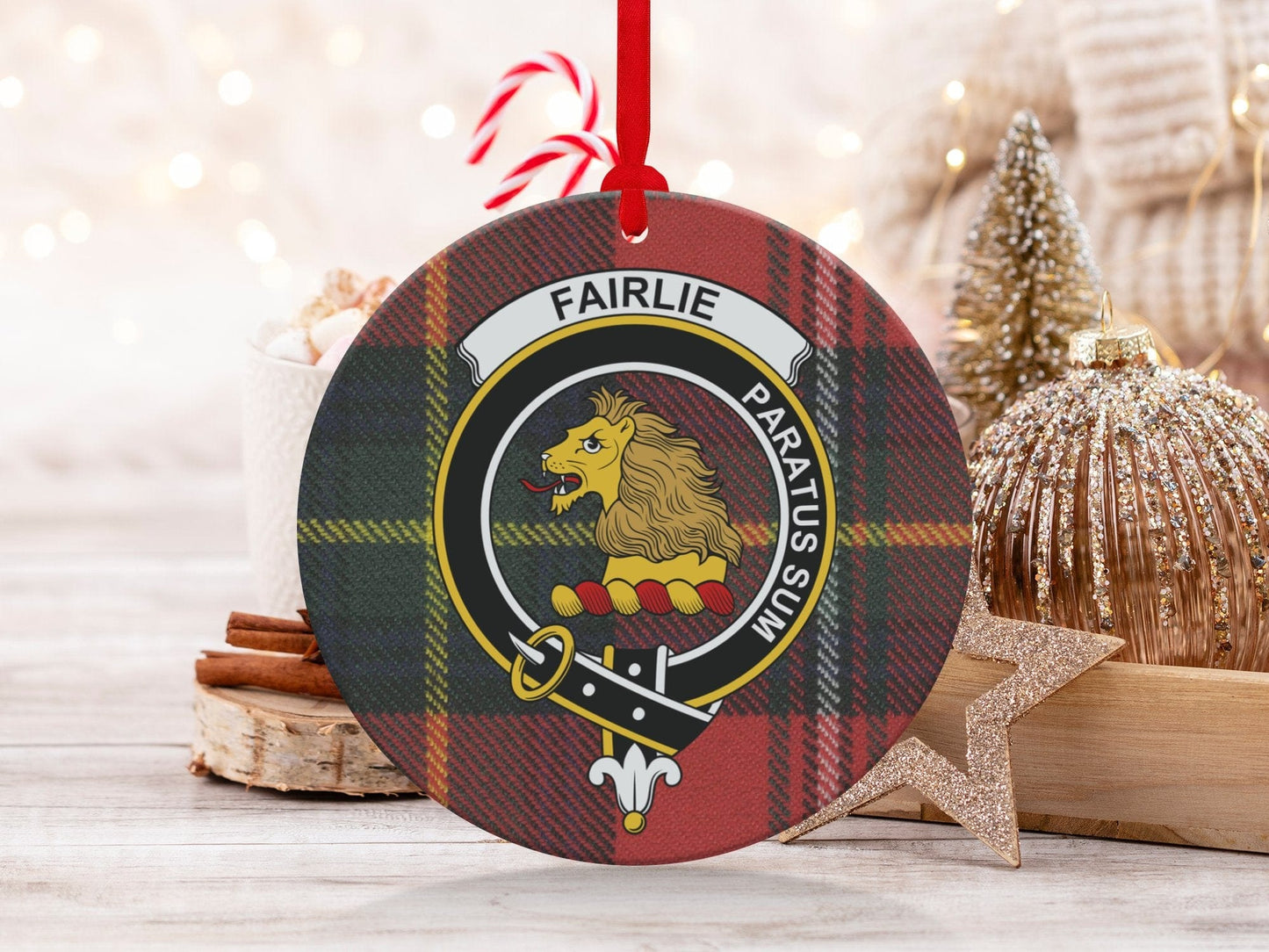 Physical Item 3.6" Fairlie Clan Crest Scottish Tartan Christmas Ornaments