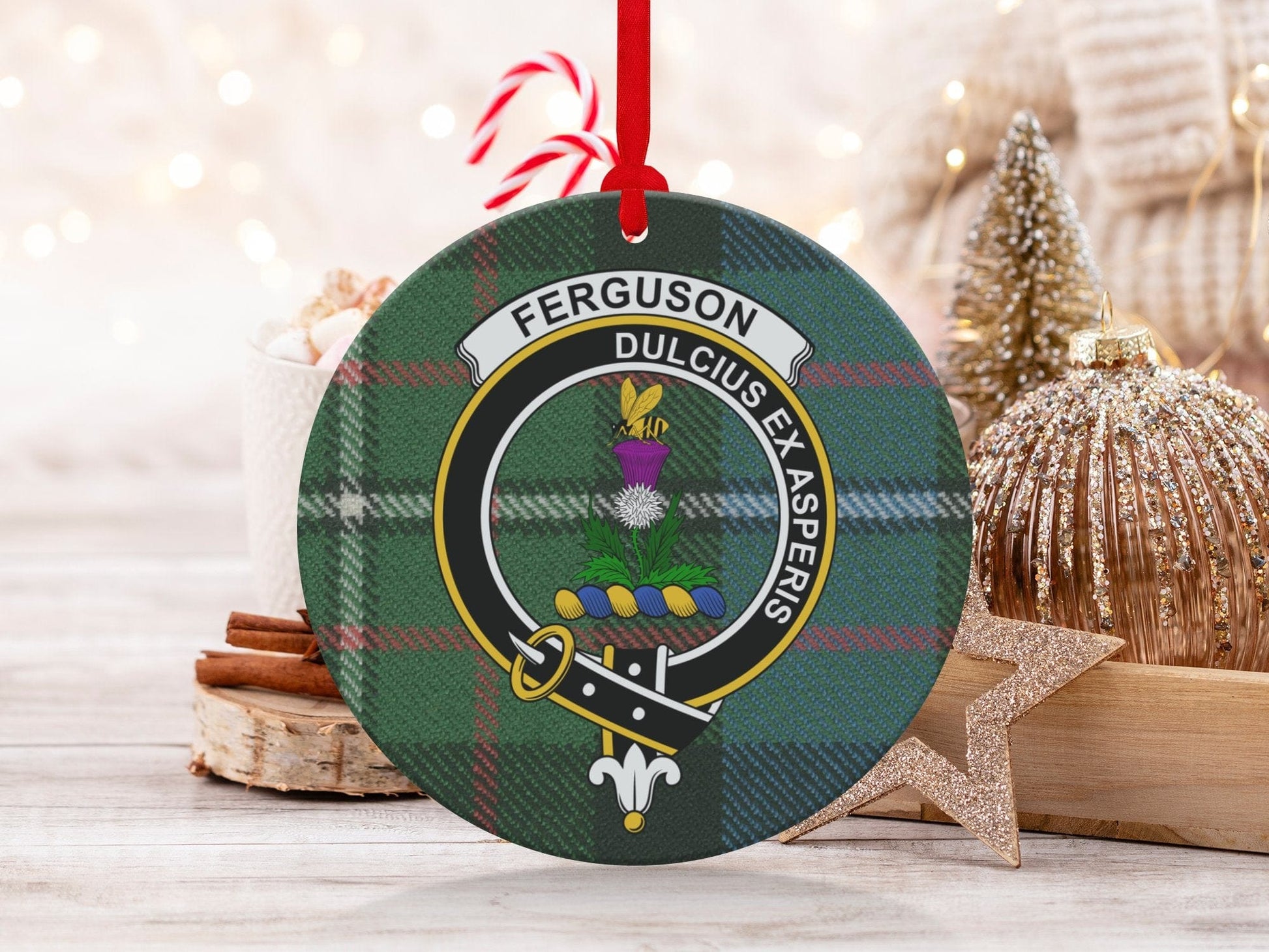 Physical Item 3.6" Ferguson Clan Crest Tartan Christmas Ornaments