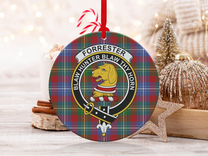 Physical Item 3.6" Forrester Clan Crest Tartan Christmas Ornaments