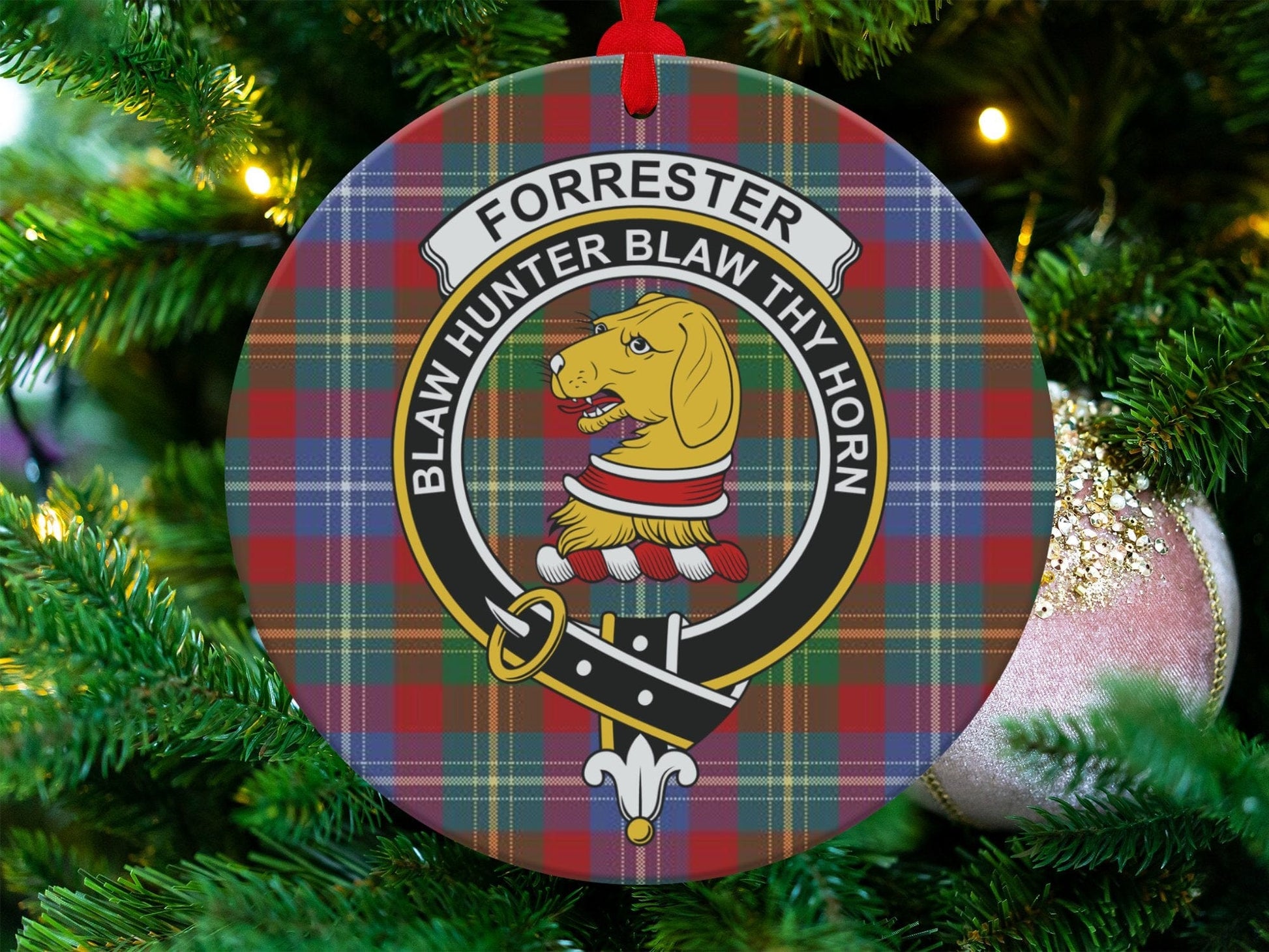 Physical Item 3.6" Forrester Clan Crest Tartan Christmas Ornaments