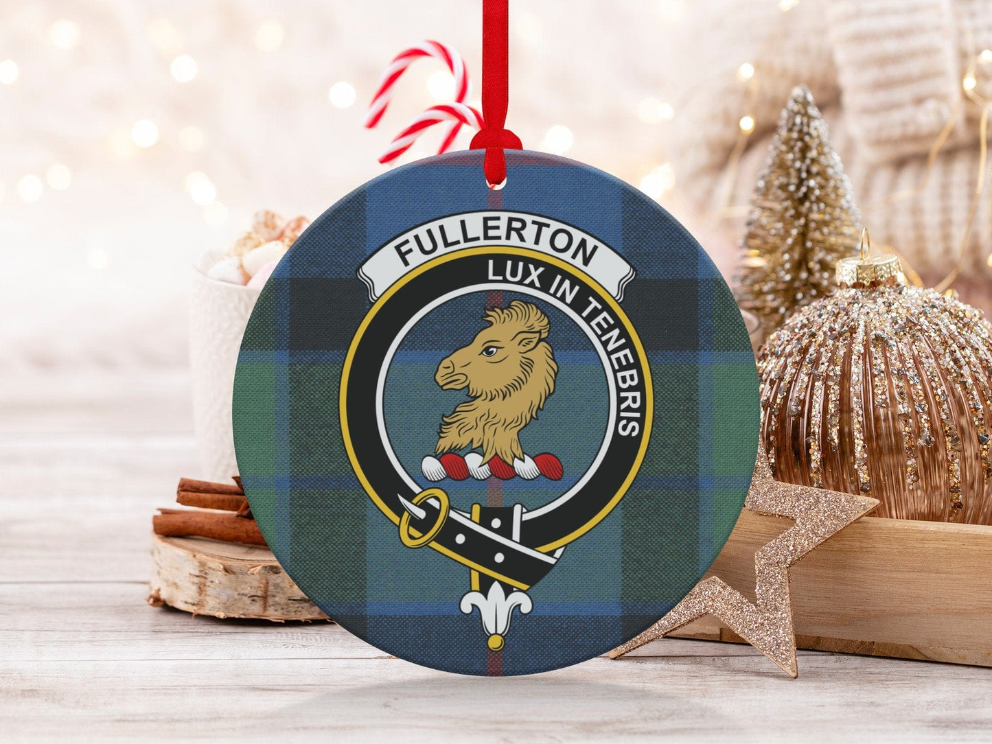 Physical Item 3.6" Fullerton Clan Crest Tartan Christmas Double Sided Print Ornaments