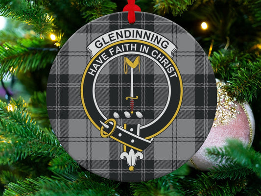 Physical Item 3.6" Glendinning Clan Crest Tartan Christmas Tree Ornaments