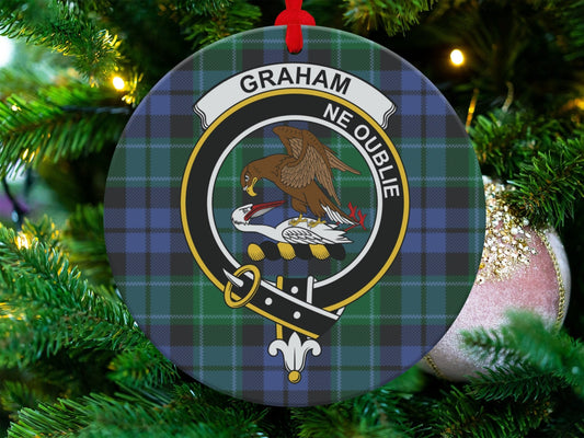 Physical Item 3.6" Graham Tartan Clan Crest Double Sided Christmas Ornaments