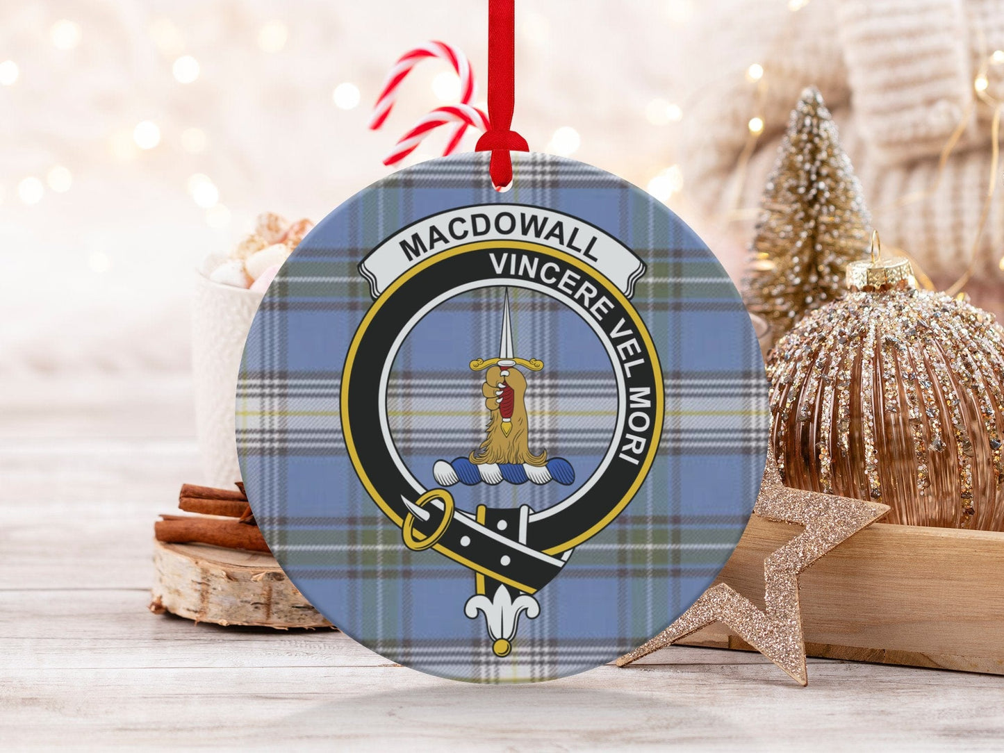 Physical Item 3.6" Macdowall Scottish Clan Crest Tartan Christmas Ornaments