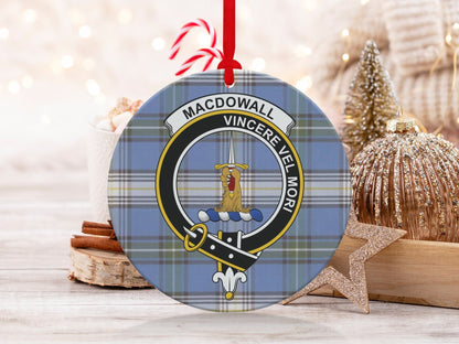 Physical Item 3.6" Macdowall Scottish Clan Crest Tartan Christmas Ornaments