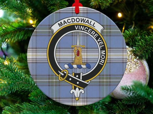 Physical Item 3.6" Macdowall Scottish Clan Crest Tartan Christmas Ornaments