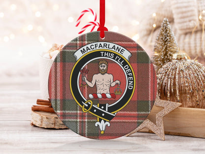 Physical Item 3.6" MacFarlane Crest Tartan Clan Badge Christmas Ornaments