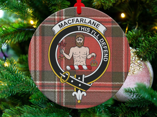 Physical Item 3.6" MacFarlane Crest Tartan Clan Badge Christmas Ornaments