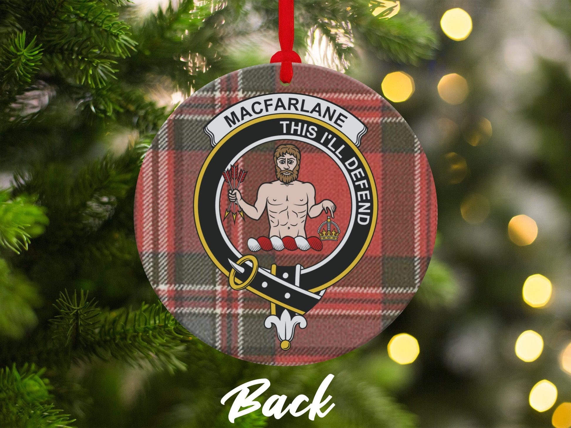 Physical Item 3.6" MacFarlane Crest Tartan Clan Badge Christmas Ornaments