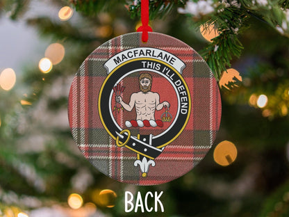 Physical Item 3.6" MacFarlane Crest Tartan Clan Badge Christmas Ornaments