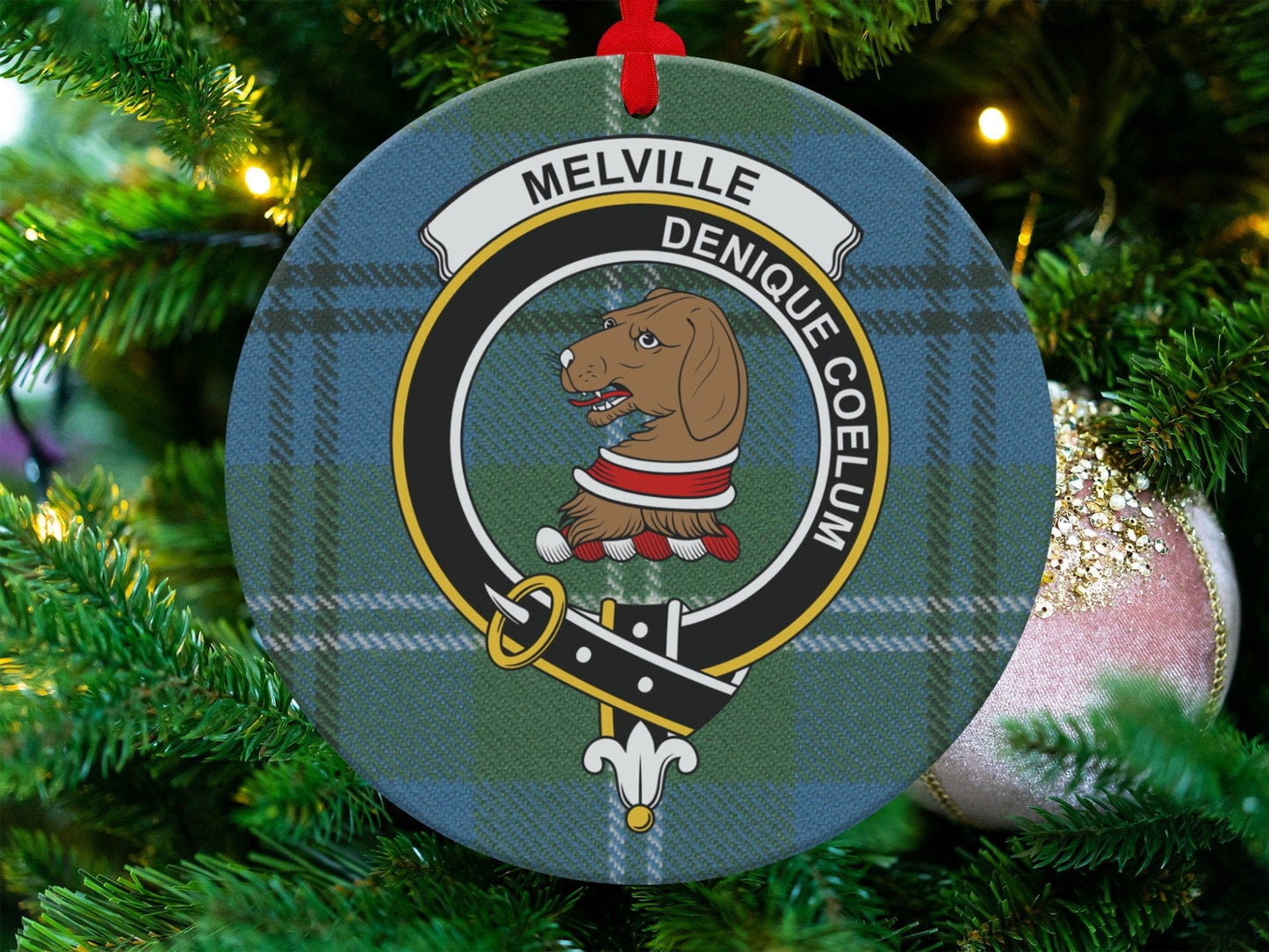 Physical Item 3.6" Melville Clan Crest Tartan Christmas Double Sided Ornaments