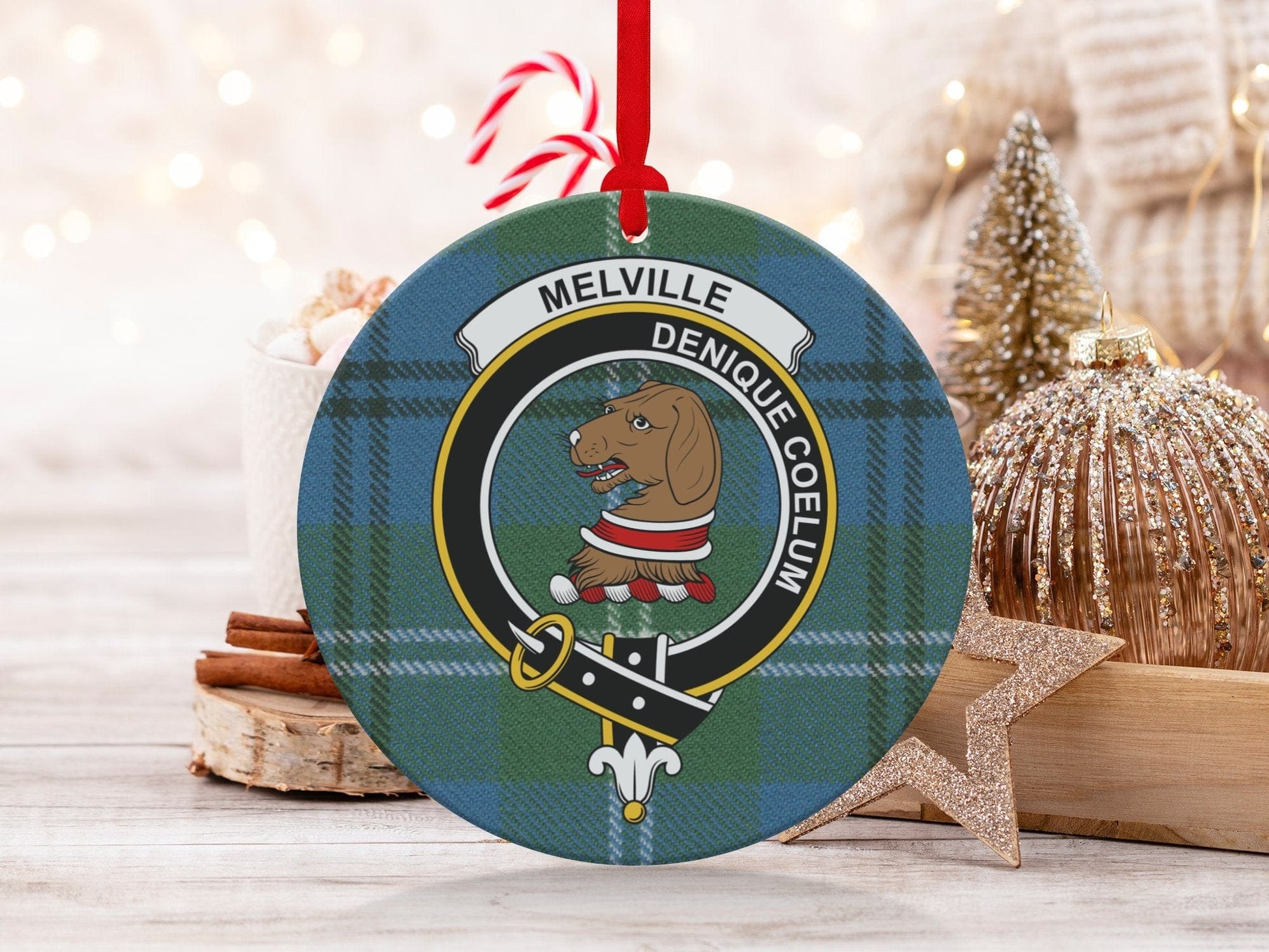 Physical Item 3.6" Melville Clan Crest Tartan Christmas Double Sided Ornaments