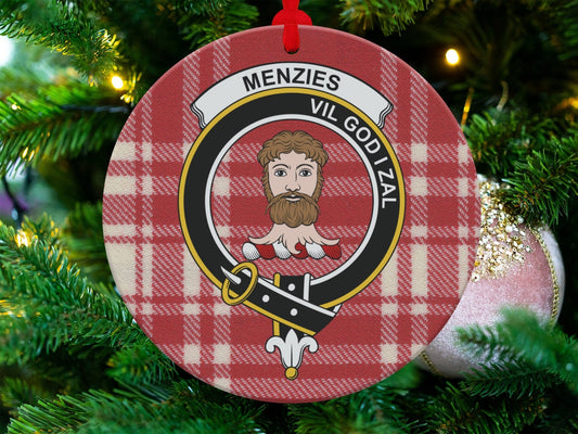 Physical Item 3.6" Menzies Clan Crest Tartan Double Sided Print Ornaments