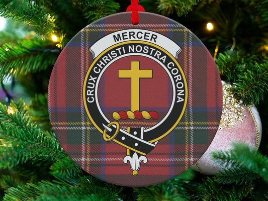 Physical Item 3.6" Mercer Scottish Clan Crest Tartan Christmas Ornaments