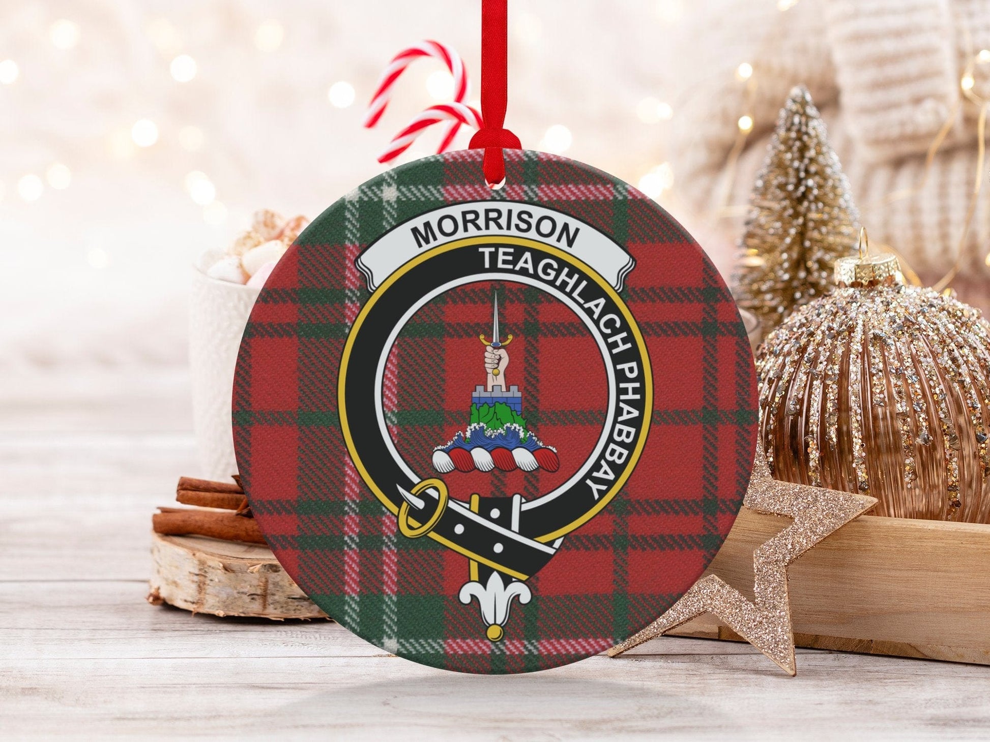 Physical Item 3.6" Morrison Teaghlach Phabbay Clan Tartan Ornaments