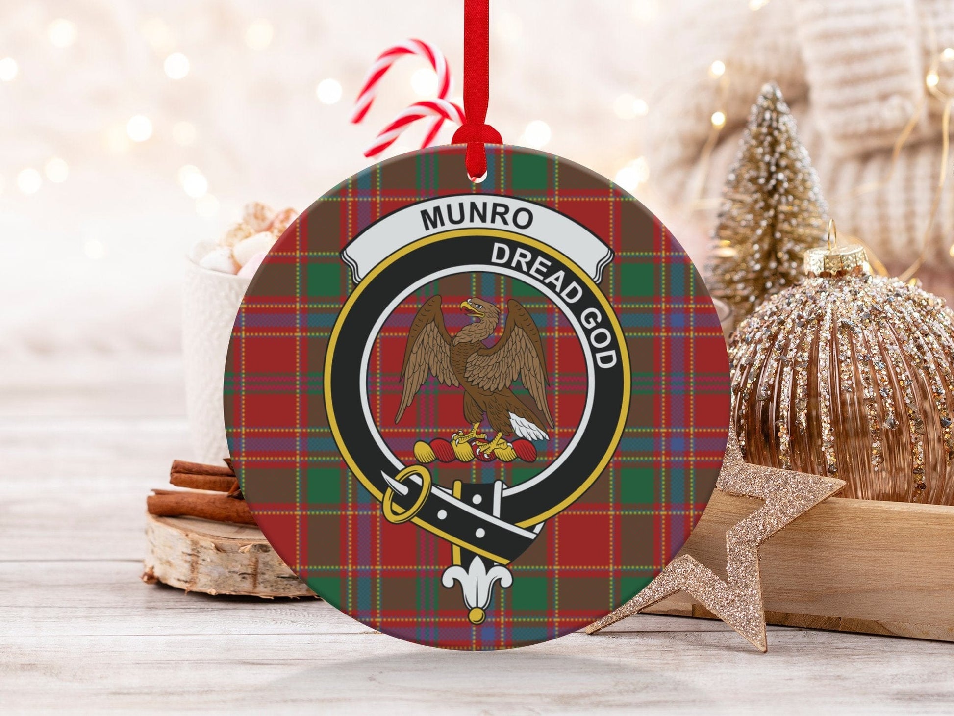 Physical Item 3.6" Munro Scottish Clan Crest Tartan Christmas Ornaments