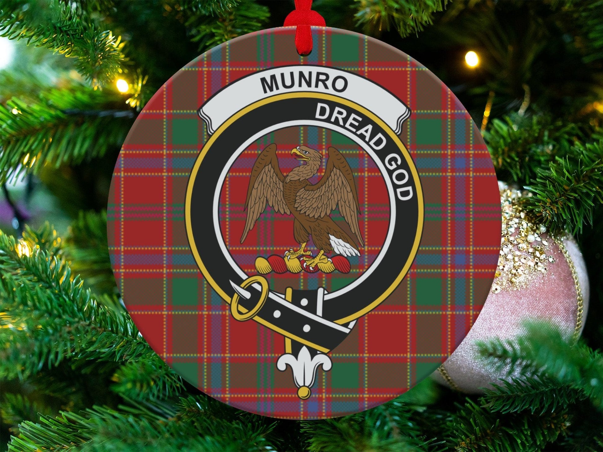 Physical Item 3.6" Munro Scottish Clan Crest Tartan Christmas Ornaments