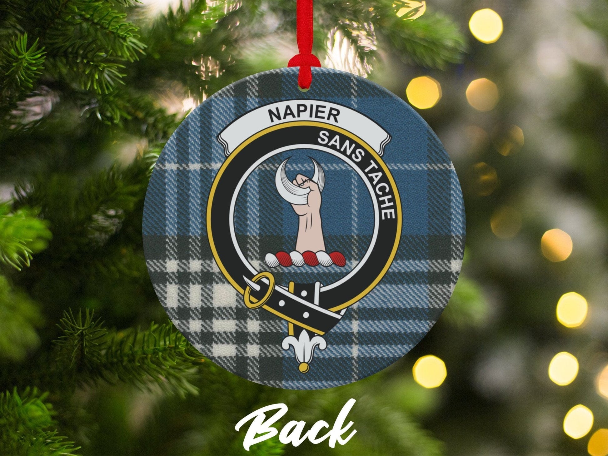 Physical Item 3.6" Napier Clan Crest Tartan Christmas Double Sided Ornaments