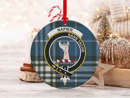 Physical Item 3.6" Napier Clan Crest Tartan Christmas Double Sided Ornaments