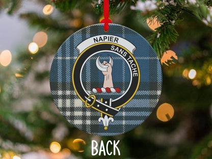 Physical Item 3.6" Napier Clan Crest Tartan Christmas Double Sided Ornaments