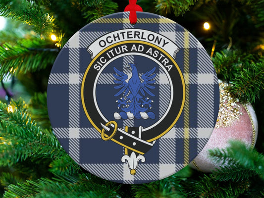 Physical Item 3.6" Ochterlony Scottish Clan Crest Tartan Christmas Ornaments