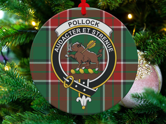 Physical Item 3.6" Pollock Scottish Clan Crest Tartan Christmas Ornaments