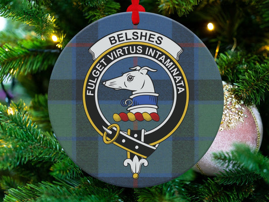 Physical Item 3.6" Scottish Clan Crest Belshes Tartan Christmas Ornaments