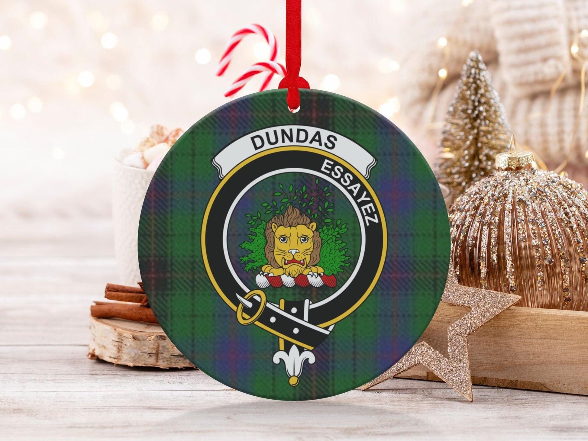 Physical Item 3.6" Scottish Clan Dundas Christmas Tartan Crest Ornaments