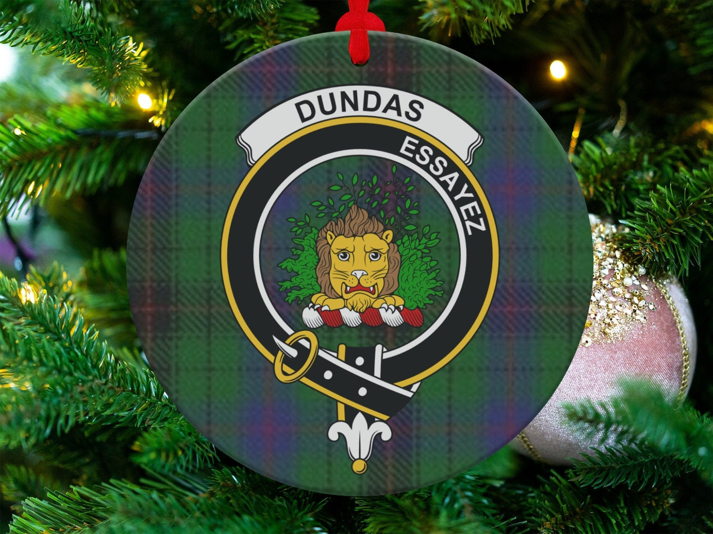 Physical Item 3.6" Scottish Clan Dundas Christmas Tartan Crest Ornaments