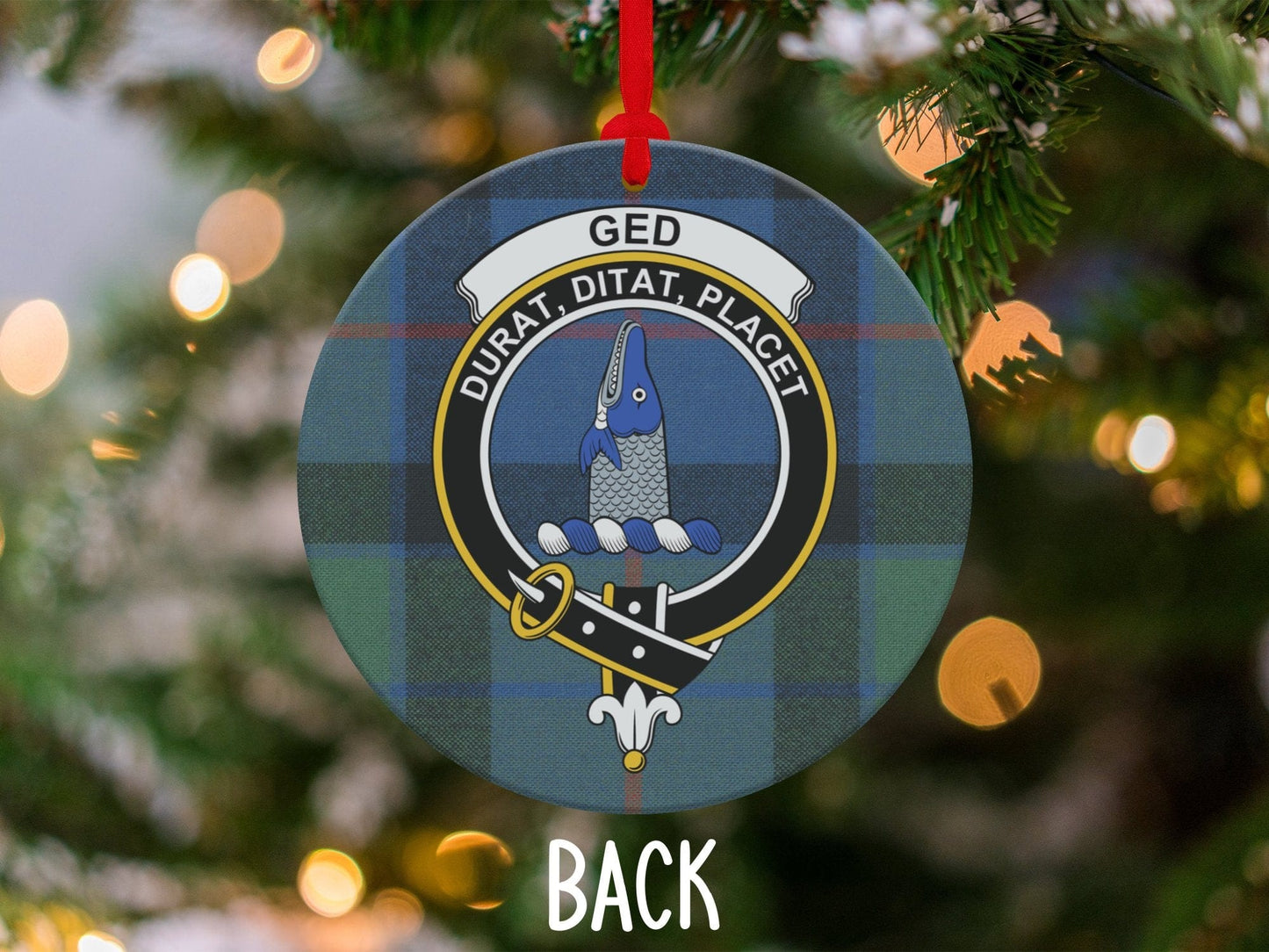 Physical Item 3.6" Scottish Clan Ged Crest Tartan Double Sided Print Ornaments