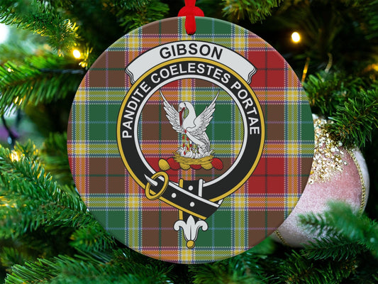 Physical Item 3.6" Scottish Clan Gibson Crest Tartan Christmas Tree Ornaments