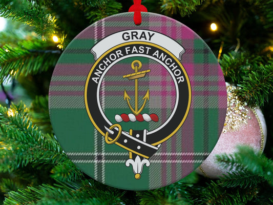 Physical Item 3.6" Scottish Clan Gray Crest Tartan Christmas Ornaments